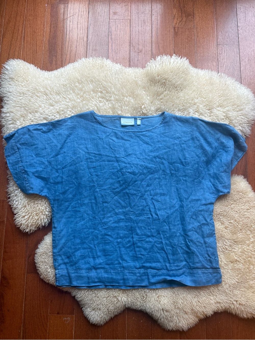 Chico's hand died indigo Blue Short Sleeve Linen Top
